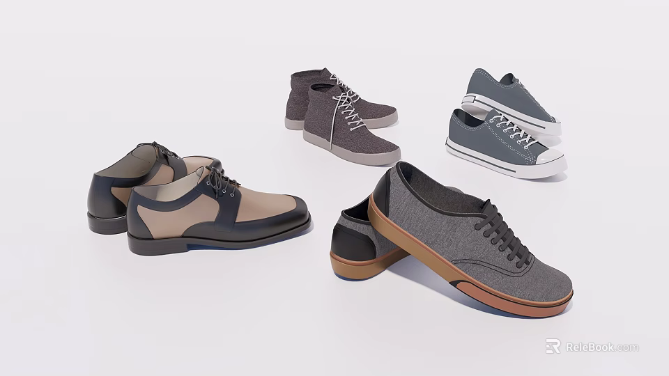 Chic Casual Shoes With Various Colors Lace Up Design And Contrasting Brown Soles 3d model 
