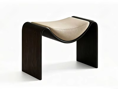 Modern Elegant Upholstered Sofa Stool With Curved Dark Solid Wood Frame For Contemporary Home Decor 3d model