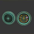 Decorative Circular Shield With Black And Red Colors Golden Stripes On Edges And Symmetrical Design
