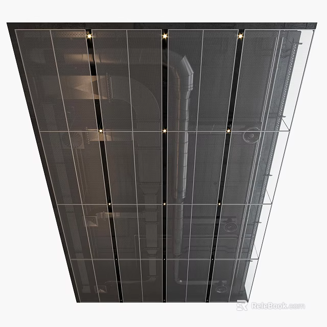 Modern Ceiling Design With Recessed Lighting And Metal Grid Structure 3d model 