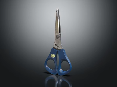 Practical Household Scissors with Blue Handles and Shiny Metal Blades for Daily Use 3d model