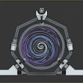 Futuristic Tech Device Frame With Purple Blue Spiral Design And Stable Base