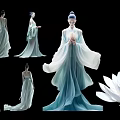 Multiple Women in Elegant Light Blue and White Flowing Dresses with Lotus Elements