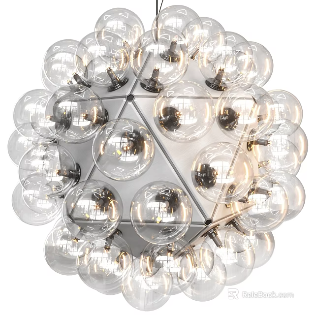 Modern Geometric Chandelier Design With Transparent Glass Globes And Metal Frame 3d model 