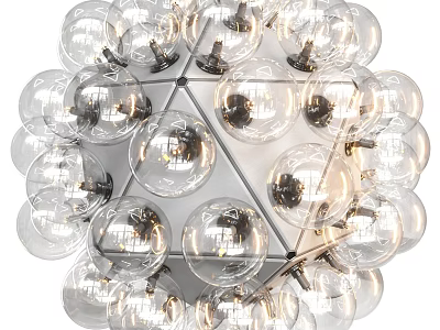 Modern Geometric Chandelier Design With Transparent Glass Globes And Metal Frame 3d model