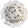 Modern Geometric Chandelier Design With Transparent Glass Globes And Metal Frame