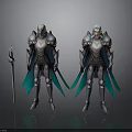 Two Armored Characters In Silver Armor With Green Capes And Sword