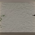 Textured White Accent Wall with Ambient Lighting Potted Plant Modern Pendant Light and Wooden Floor