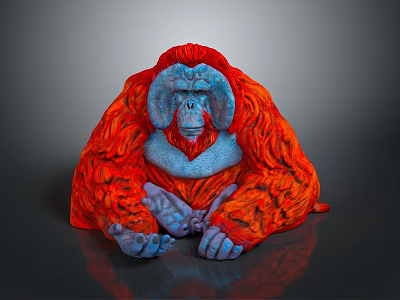 Art Character Orangutan With Vibrant Red Fur And Blue Face In Sitting Posture 3d model