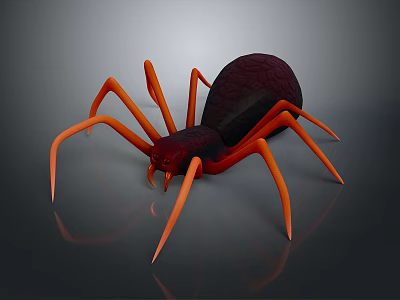 Red And Black Spider With Orange Legs 3D Model On Dark Background 3d model