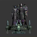 Fantasy Character Display With Ornate Costumes And Decorative Spiked Pedestal