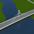Cable Stayed Bridge Spanning River With Green Land And Road Connections 3d model
