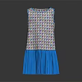 Fashionable Colorful Checkered Sleeveless Dress With Blue Pleated Skirt Design