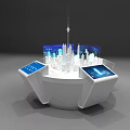 Tobacco Liquor Store Modern White Circular Display Stand Digital Screen Blue Holographic Projection