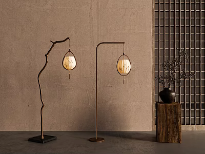New Chinese Style Middle Ancient Floor Lamp New Chinese Style Floor Lamp Middle Ancient Floor Lamp Fishing Lamp Wooden-Silent Floor Lamp 3d model