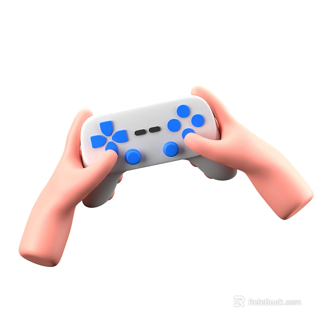 Hands Holding White Game Controller With Blue Buttons And Ergonomic Design 3d model 