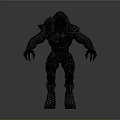 Armored Warrior Creature 3D Model With Dark Detailed Armor Standing Pose 3d model
