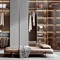 Modern Luxury Wardrobe Interior Design With Wooden Shelves Hanging Rods And LED Lighting