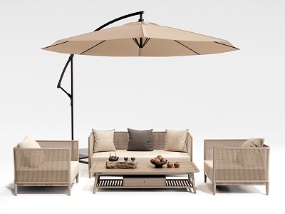 New Chinese Style Outdoor Sofa Rattan Leisure Sofa Coffee Table Ornaments 3d model