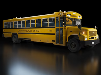Functional Yellow School Bus For Leafwood School District Transporting Students With Multiple Windows 3d model