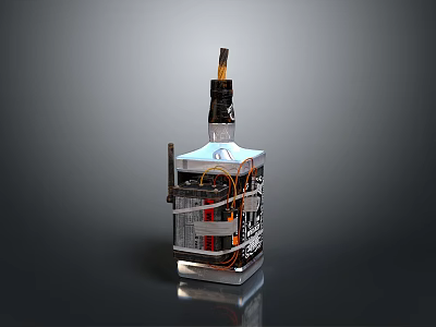 Transparent Square Bottle With Intricate Mechanical Structure And Top Wick Design 3d model