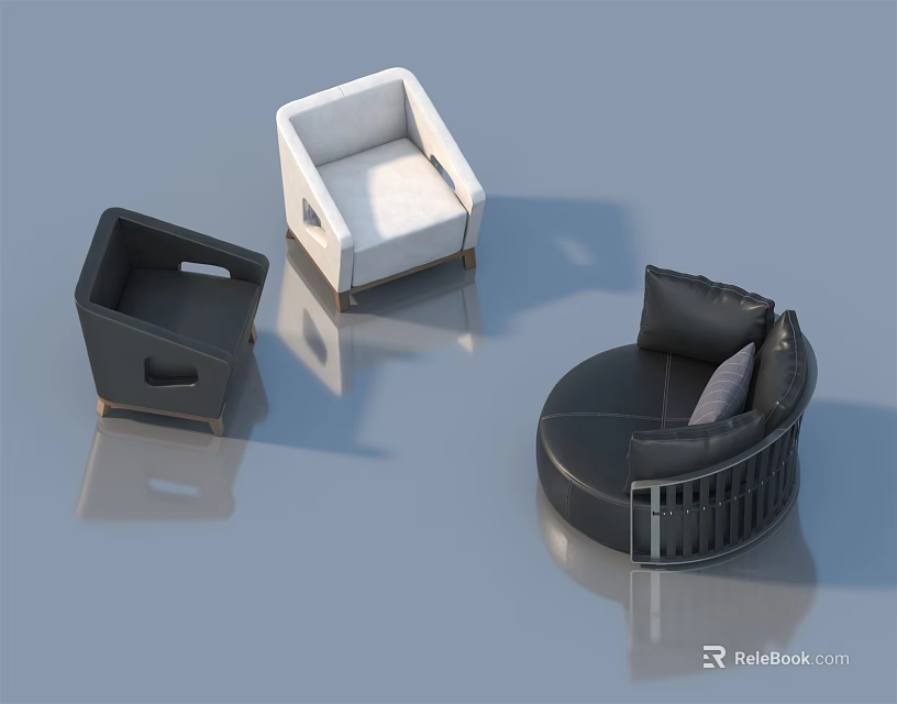 Modern Black and White Accent Chairs with Various Designs Round Shape and Armrest Details 3d model 