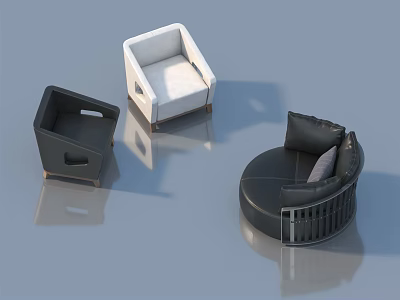 Modern Black and White Accent Chairs with Various Designs Round Shape and Armrest Details 3d model