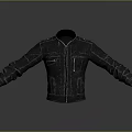 Black Leather Jacket With Open Zipper Long Sleeves And Pockets 3D