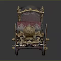 Ornate Vintage Carriage With Gold Decorations And Red Upholstered Seats