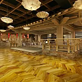 Traditional SPA Sauna Relaxation Area With Wooden Flooring Cherry Blossom Decor And Pendant Lights