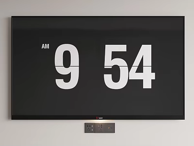 Modern Wall Mounted TV Showing Time 9 54 AM on Digital Display Screen 3d model