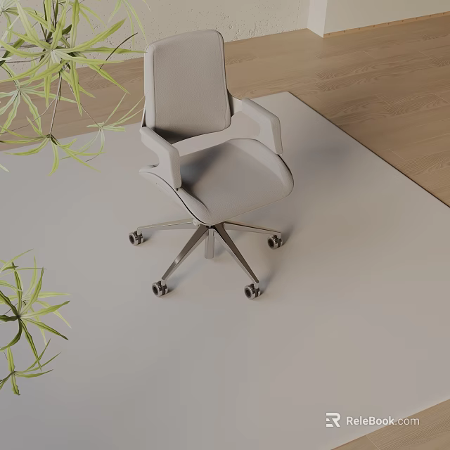 Gray Office Chair With Armrests Metal Base Wheels On Light Carpet And Wooden Floor 3d model 
