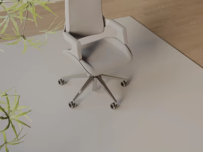 Gray Office Chair With Armrests Metal Base Wheels On Light Carpet And Wooden Floor 3d model