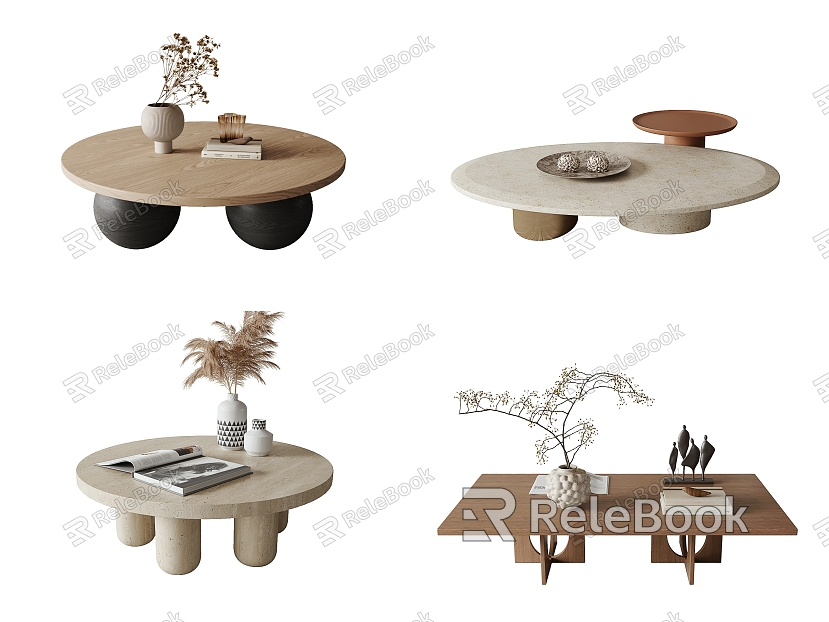 Quiet Style Tea Table Stone Tea Table Round Tea Table Flower Vase Jewelry Ornaments model