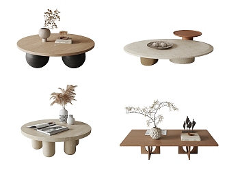 Quiet Style Tea Table Stone Tea Table Round Tea Table Flower Vase Jewelry Ornaments 3d model