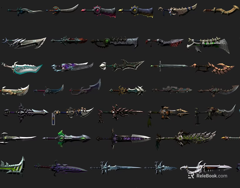 Diverse Fantasy Weapon Collection Featuring Unique Blade Designs And Stylish Details 3d model 