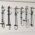 Various Black Shower Systems with Different Designs Handheld and Overhead Mounted on White Wall 3d model