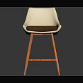 Modern Bar Stool With Light Beige Backrest Brown Cushion And Orange Metal Legs