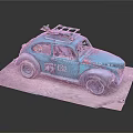 Blue Beetle Car Model With Roof Rack On Display Base And Decorative Details