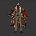King in Formal Suit With Crown Red Cape Holding Scepter Standing on Red Carpet