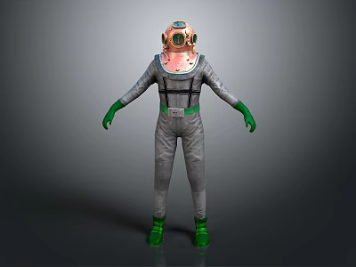 Full Body Gray Jumpsuit With Pink Helmet Green Gloves And Black Harness 3d model