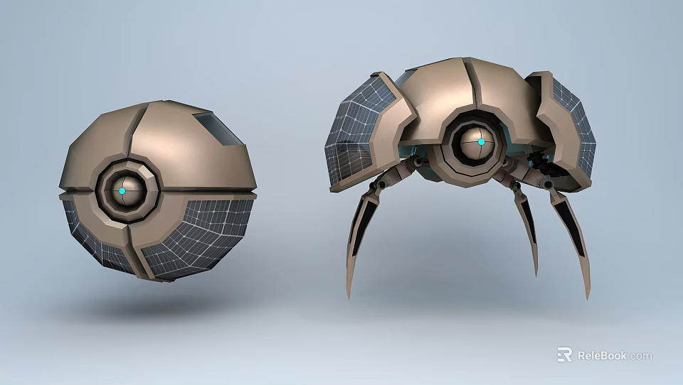 Smart Machines Featuring Spherical Design Solar Panels Mechanical Legs And Central Camera 3d model