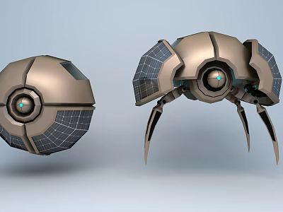 Smart Machines Featuring Spherical Design Solar Panels Mechanical Legs And Central Camera 3d model