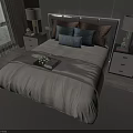 Modern Double Bed Bedroom Interior With Soft Bedspread Pillows Nightstands And Table Lamps 3d model