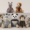 Cute Soft Stuffed Animal Plush Toys Sitting with Hippo Monkey Tiger Zebra Panda and Bear