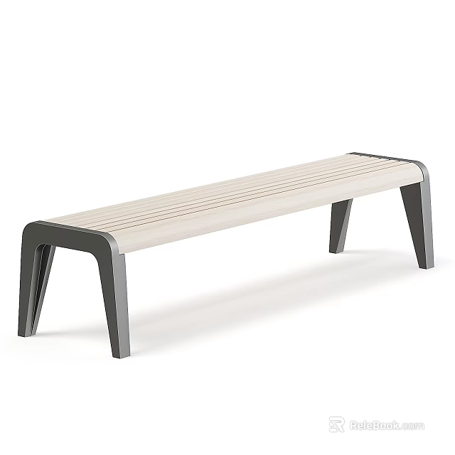 Sleek Modern Bench With Black Metal Legs And Light Colored Slat Seat Design 3d model 