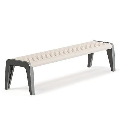 Sleek Modern Bench With Black Metal Legs And Light Colored Slat Seat Design 3d model