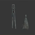 Ancient Metal Tools Including Human Shaped Long Implement And Bell Shaped Device