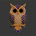 Golden Blue Owl Decorative Figurine With Jeweled Feathers And Black Eyes