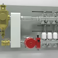 Mechanical Pipeline Control Device With Metal Pipes Valves And Colored Components 3d model